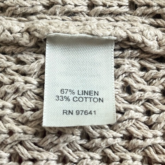 J Jill Linen Open Knit Crochet Cardigan Beige Granny Square Size Medium Petite - Picture 9 of 11